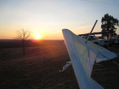 Looking back at the setting sun, while breaking down my glider.