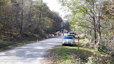 Staging area for fill, rock, and soil.