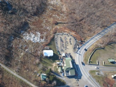 Aerial view of the bikers parked at the Mountain House.