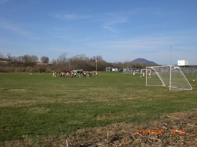 Soccer practice concludes after a visitor from the sky drops in :-).